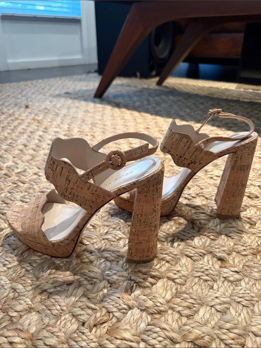 Pelle Moda Cork Platform Scalloped Strap Sandals - Tan